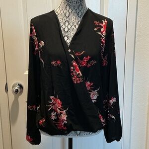 Chic FP Black Floral Wrap Blouse